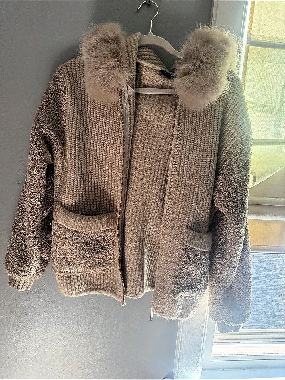 Hooded Cardigan in Brown Like New